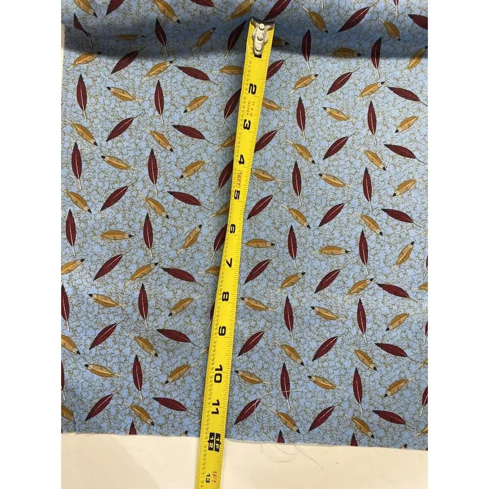 Nancy Zieman Cotton Fabric Cardinal Blue/Rust Feathers Fabrics Batch 119034